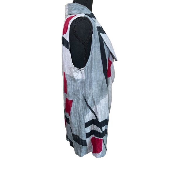 Alexis Abrams Silk Linen Geo Handpainted Long Vest 60s Mod Artsy M Tunic Vest - Picture 4 of 6